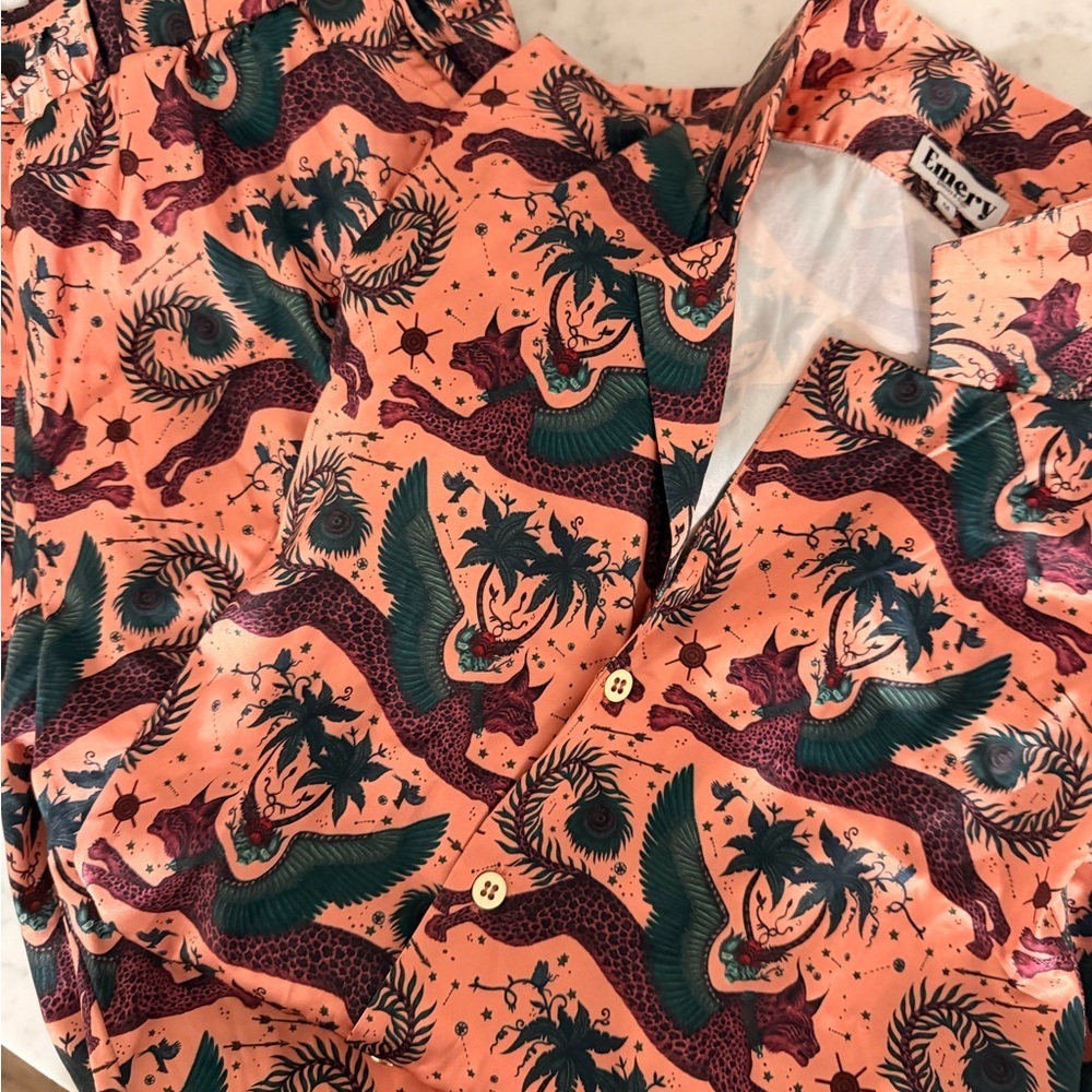 Emery Coral Tropical Print Button-Up long sleeve pajama set 0147